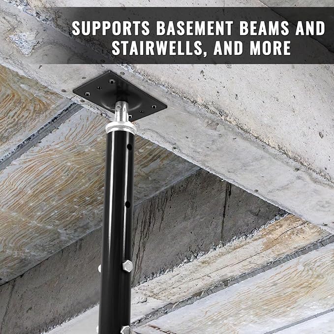 Yaocom 2 Pcs Adjustable Jack Post, 37"-61" Height Range, Basement Floor House Screw Jacks for Lifting Joist Beam Brace for Cellar Ceiling, Center Point Load Capacity 11023 Lbs, Black