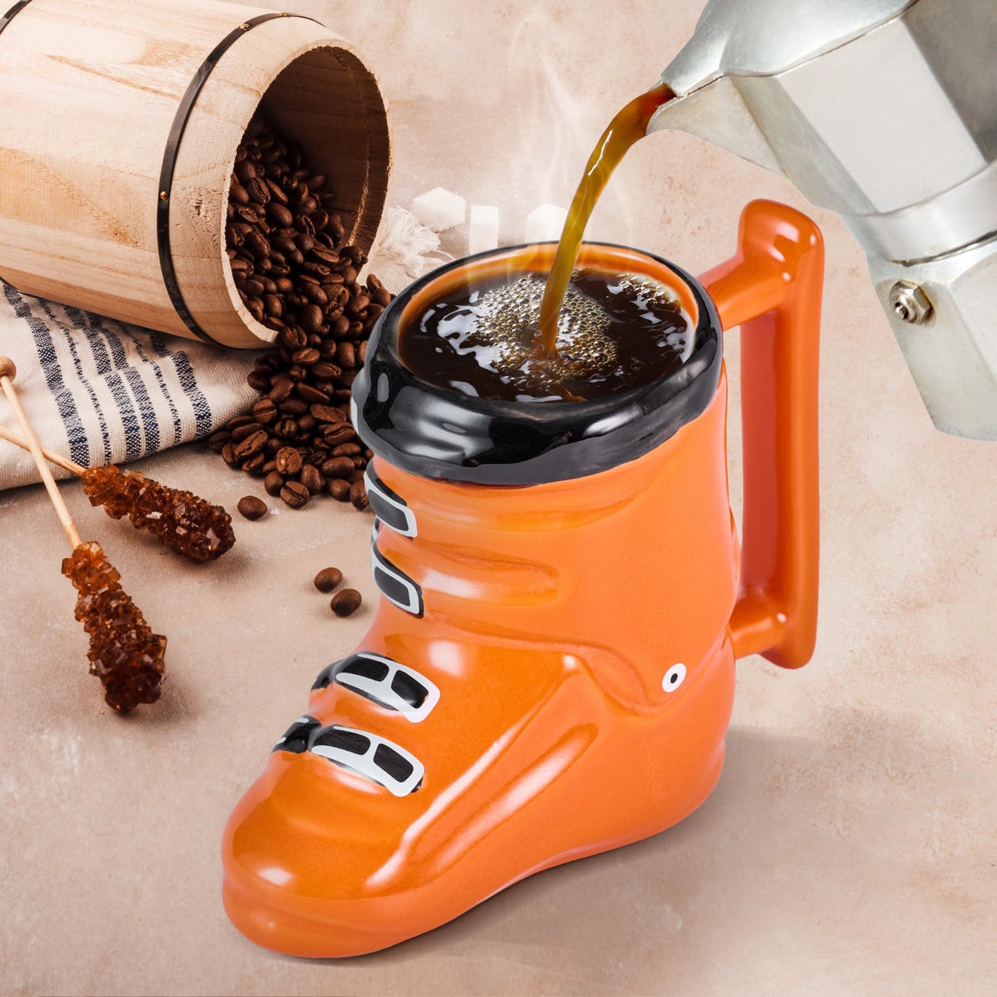 Burns Glass Creative Ski Boot Coffee Mug, 16 Oz Ceramic Mug with Large Handle, Novelty Coffee Cup for Home Office Funny Mugs, Dishwasher Safe, Cute Decoration Mug Gifts for Ski Lovers Skiers Friends