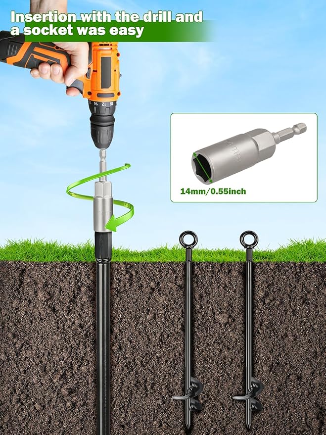 hannger 4 Pcs 30" Long Ground Anchors Shed Anchors Kit with 3/16" Galvanized Cable & Turnbuckles & Carabiners, Heavy Duty Earth Anchors for Sheds Trees Trampoline Greenhouse Swing Set Tent