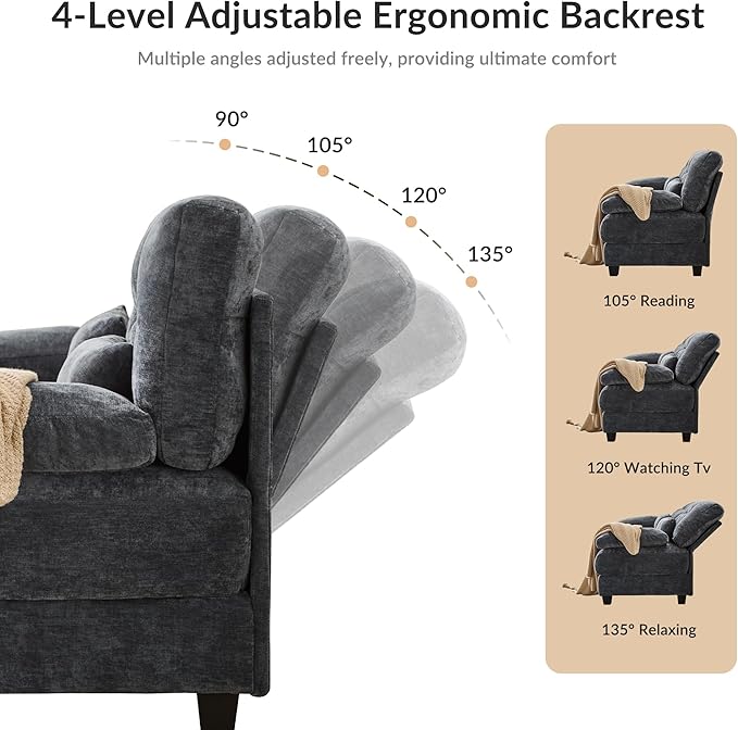 GRAINLLE 93'' Modular Sectional Cloud Couch with 1 Ottoman,Deep Seat Sleeper Sofa L Shaped Sectional Couch,Convertible Upholstered Comfy Chenille Sectional Sofa for Living Room,Bedroom(Blue)