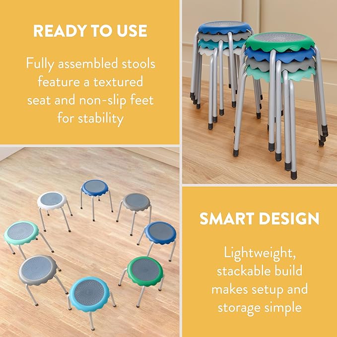 Back2School Express Blossom Stackable Stools, Flexible Seating, Contemporary, 8-Piece