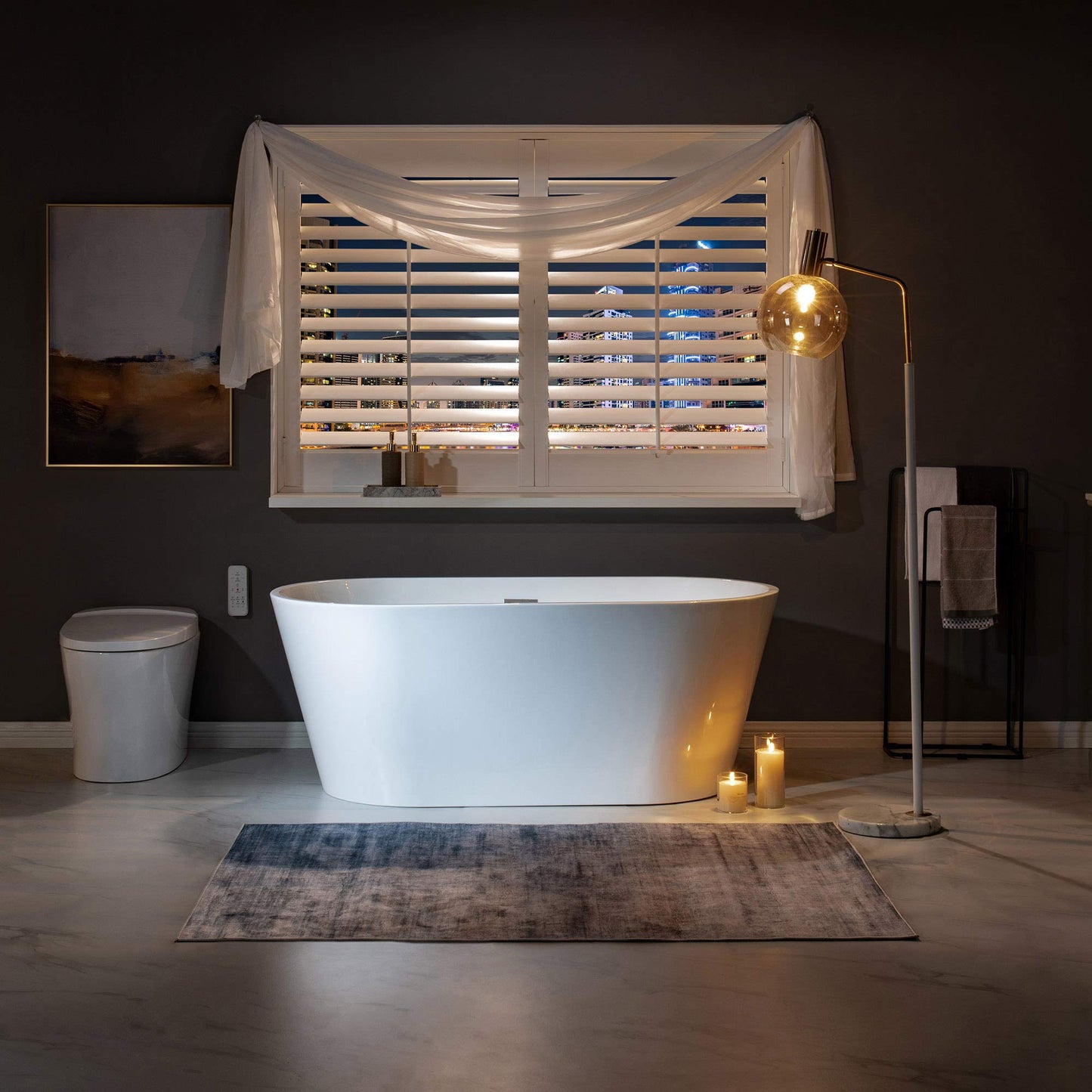 WOODBRIDGE 59" Acrylic Freestanding Bathtub Contemporary Soaking White Tub with Brushed Nickel Overflow and Drain,B0014 -B/N-Drain &O