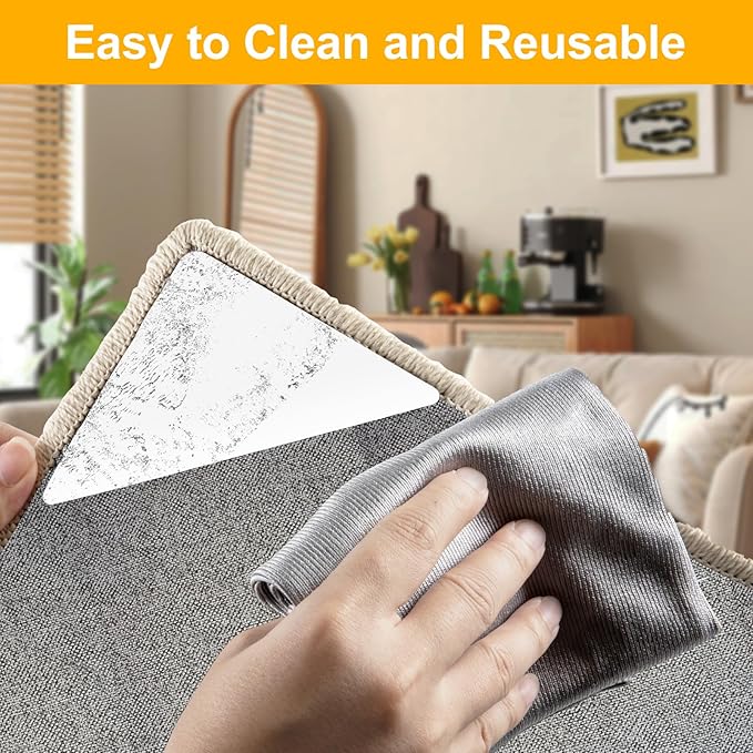 20 PCS Rug Tape, Rug Pad Gripper for Hardwood Floors, Double Sided Adhesive Carpet Tape, Reusable Anti Slip Rug Grips for Area Rugs to Keep Rug Corners Flat