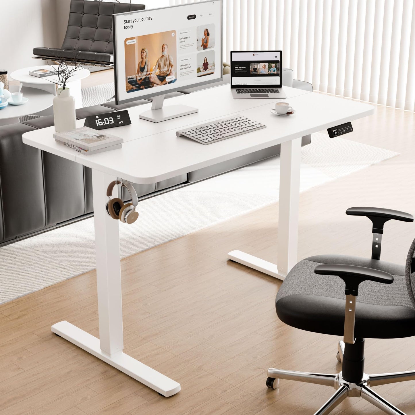 ERGOMAKER 43" Electric Standing Desk, Adjustable Height, Sit Stand Up Desk for Home Office & Computer Workstations, Memory Controller, White