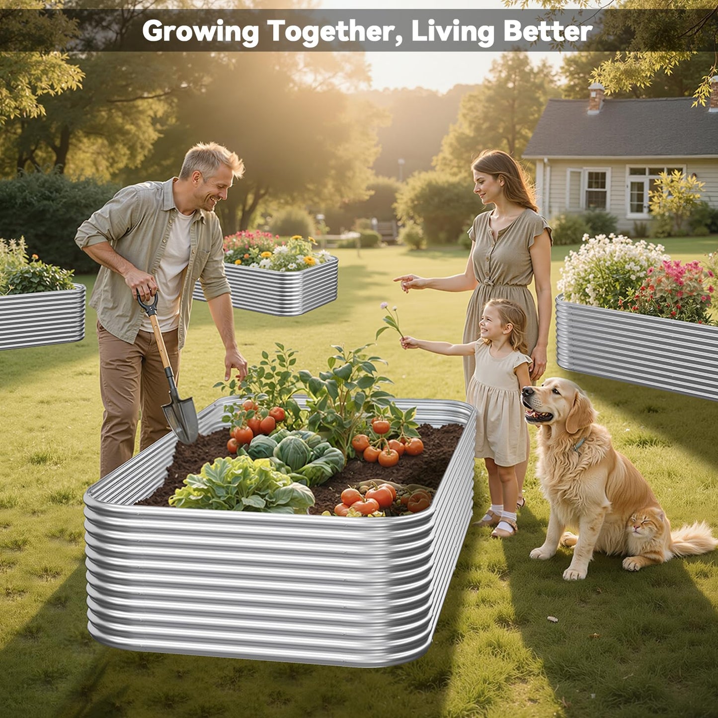 OZMSHF 2 Pack Tall 8FT Raised Beds for Gardening, Corrugated Galvanized Steel Raised Garden Bed, Outdoor Metal Above Ground Garden Bed for Vegetables and Flowers-8x3FT