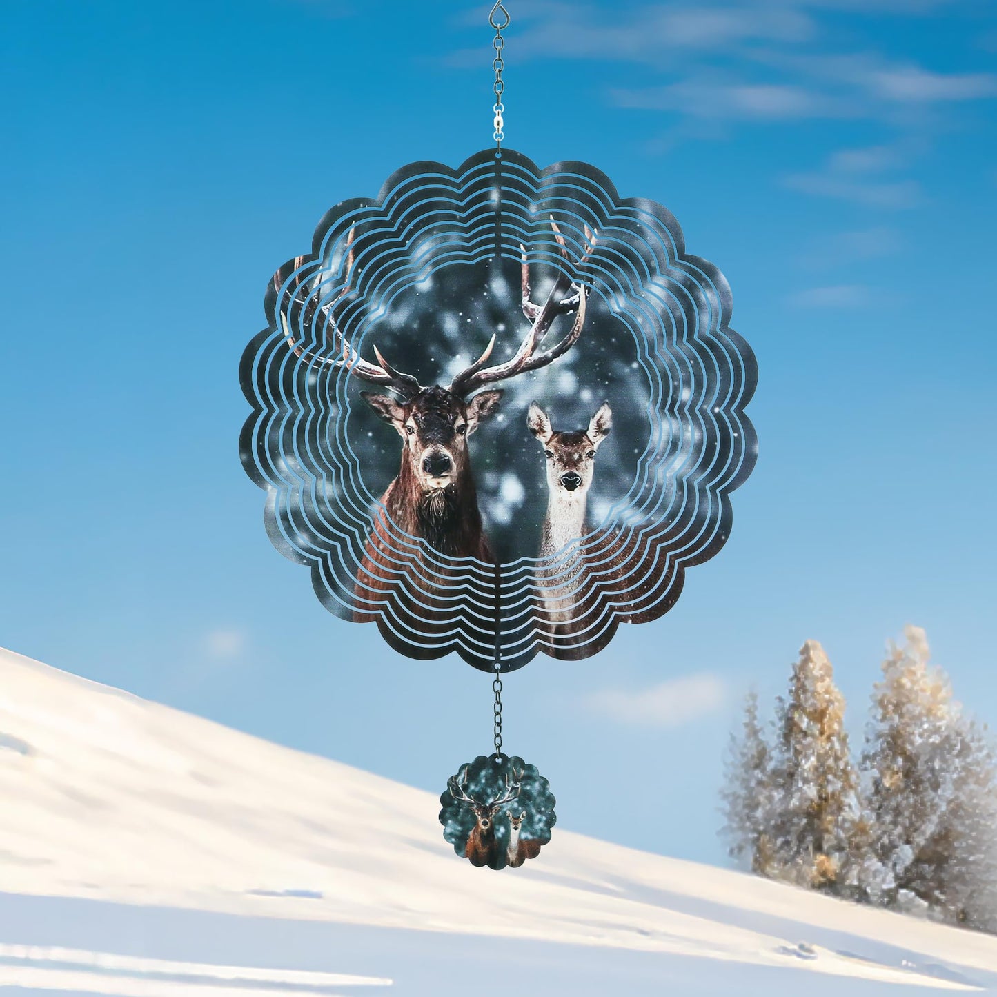 J-Fly 3D Deer Wind Spinner Outdoor 12 Inch, Wind Chimes for Outside,Memorial Wind Chimes,Garden,Lawn Ornaments,Sun Catchers Indoor Window,Pinwheels for Yard and Garden,Wind Spinner for Mother Gift.