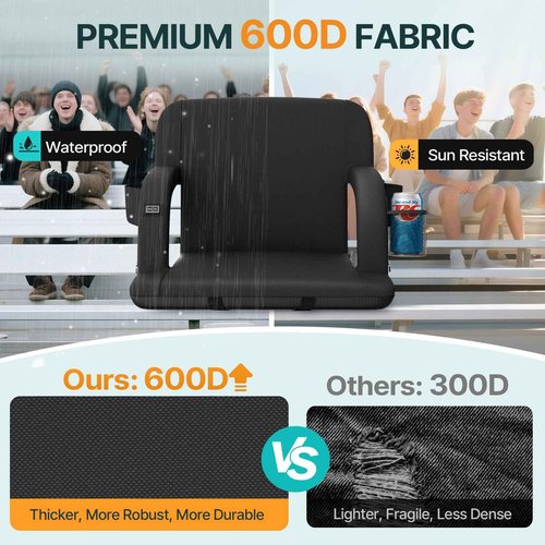 HOPERAN 25" Dual-Sided Heated Stadium Seats for Bleachers with Back Support, 3 Levels Heating Stadium Seating for Bleachers Seat with Backrest, 5 Pockets Portable Stadium Chair for Outdoor Sports