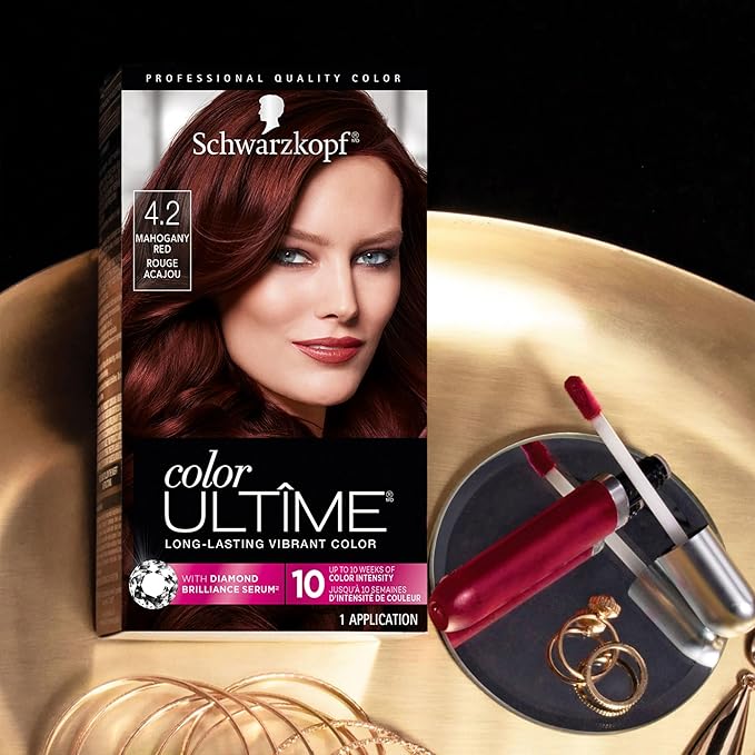Schwarzkopf Color Ultime 4.2 Mahogany Red Hair Dye, Permanent Intense Red with Diamond Brilliance, Fade-Resistant, Covers Grays, All Hair Textures