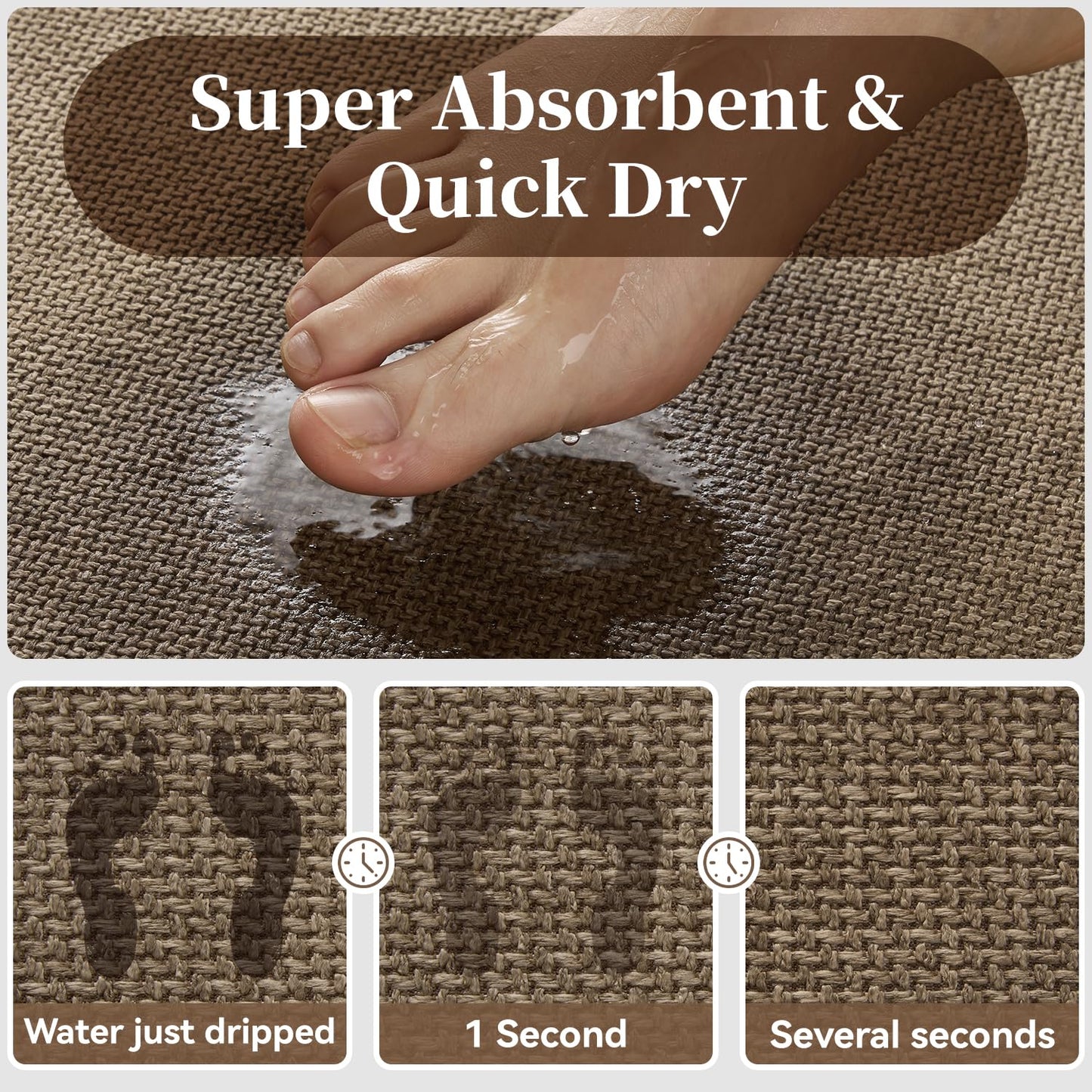 MontVoo Bath Mat Rug-Ultra Thin Non Slip Bath Mats for Bathroom Mat Quick Dry, Rubber Backing Washable Bathroom Rugs Fit Under Door, Absorbent Bath Rugs for Floor,17"x24",Khaki