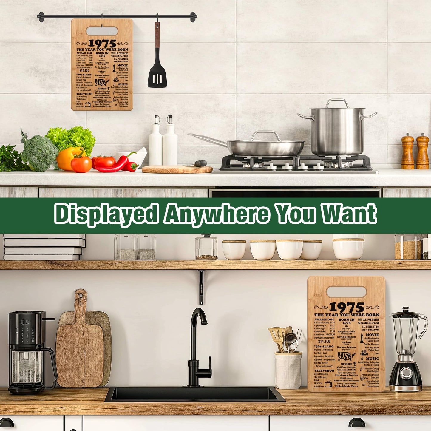 50th Birthday Gifts for Women Men, 1975 Birthday Gifts for Her Him, 50 Years Old Gifts, 50th Birthday Gift Ideas, 50th Birthday Decorations for Women Men, Back in 1975 Cutting Board Gifts