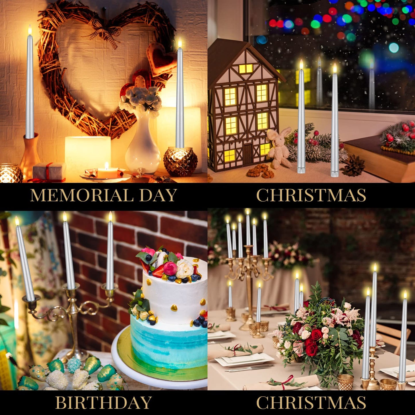 Macarrie 24 Packs Flameless Taper Candles Battery Operated Fake 11 Inch Long Candlelight LED Flameless Candlesticks Flickering Tapered for Christmas Church Prayer New Year Wedding(Silver)