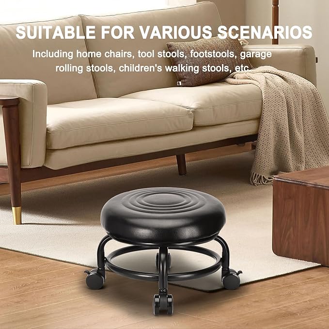 LWADALN Low Height Rolling Stool Low Roller Stool PU Leather Comfortable Chair, Modern Low Rolling Stool for Home Office Garage Shop
