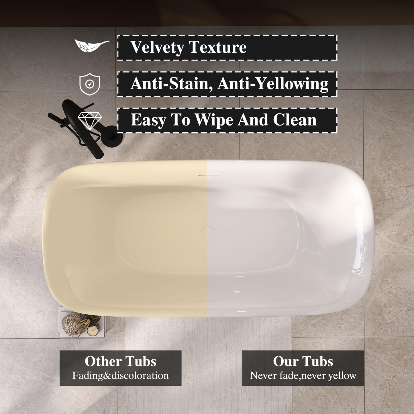 Adecab 67" Acrylic Freestanding Bathtub, Soaking Tub for Bathroom, Stand Alone Tub, cUPC Certified, Integrated Overflow and Drain, Gloss White