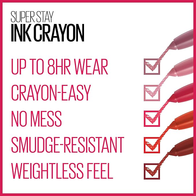 Maybelline Super Stay Ink Crayon Lipstick Makeup, Precision Tip Matte Lip Crayon with Built-in Sharpener, Longwear Up To 8Hrs, Own Your Empire, Blue Red, 1 Count