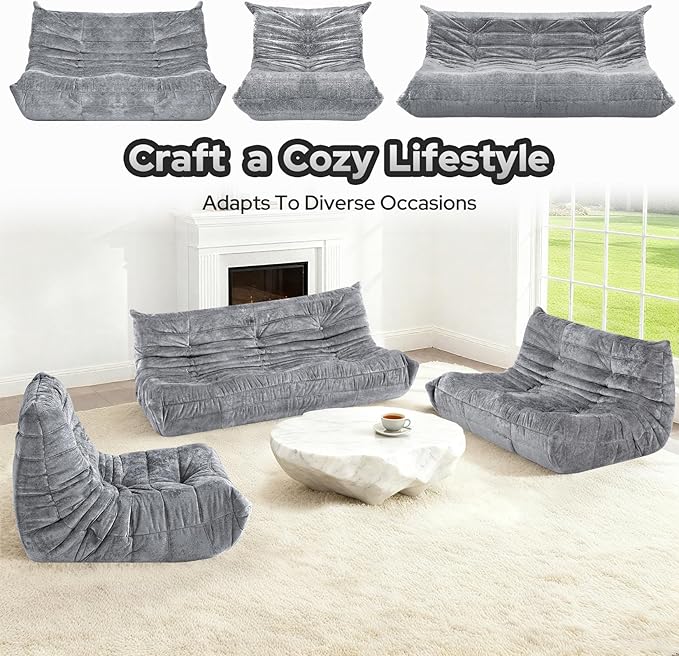 HABUTWAY Bean Bag Chair, Giant Bean Bag Chairs for Adults, 3 Seater Fireside Chair, Lazy Large Floor Bean Bag Sofa for Living Room, Bedroom, Dorm, Office (Light Grey)