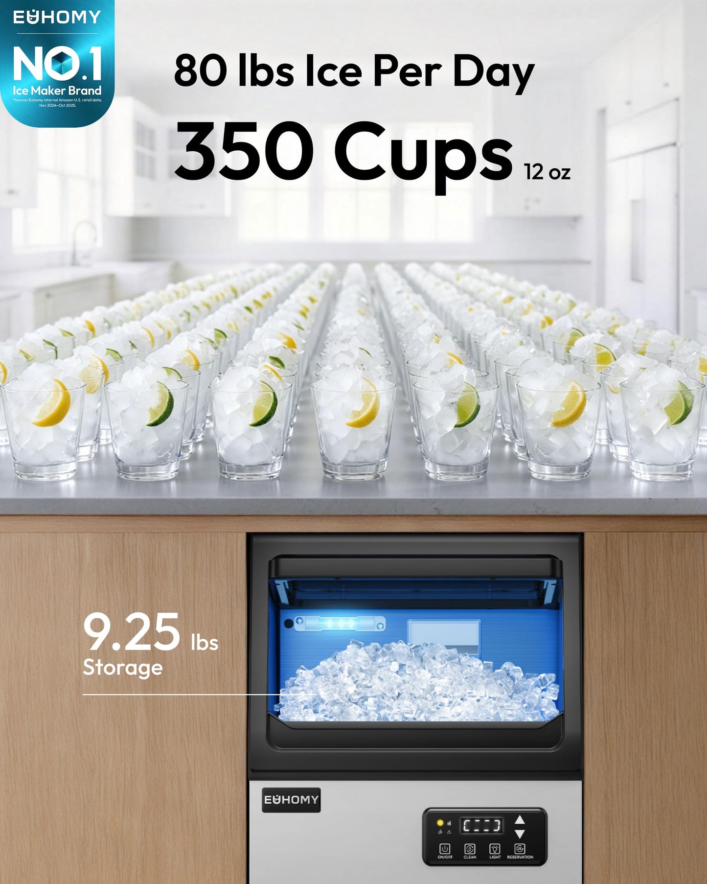 EUHOMY Commercial Nugget Ice Maker Machine, 80lbs/24H, Stainless Steel Under Counter Pebble Ice Maker with Water Filter, 9.25lbs Storage Bin, Soft Sonic Ice Machine for Home/Bar/Cafe/Restaurant