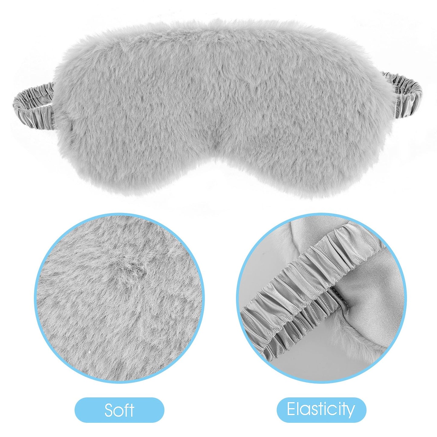 WY LIGHTING LEVEL 2 Pcs Plush Eye Mask Soft Sleeping Blindfold Eye Cover Comfortable Furry Faux Fur Sleeping Mask Satin Nap Night Eyeshade Cover for Women Men Gift (Black, Gray)