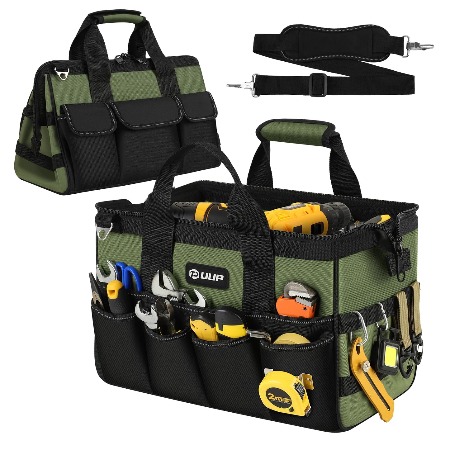UUP Heavy Duty Tool Bag 15-Inch, 16-Pocket Portable Empty Tool Box Organizer Storage, Toolbox Organization, Soft Handle Large Zipper Carrying Toolbag, Father Day Dad Men Mechanic Welding Birthday Gift