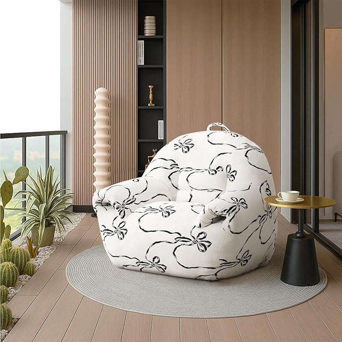 Peace nest Bean Bag Chair with Memory Foam Filled Ultra Soft Jacquard Pattern Cover for Adults Comfy Fur Bean Bag Chairs with Armrests for Bedroom Living Room Office Dorm Reading Flower
