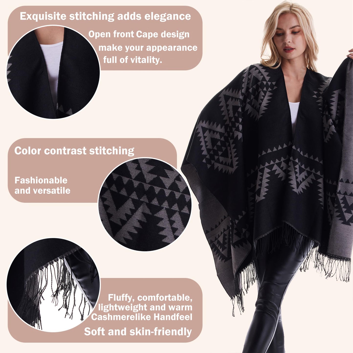 Rofilan Women's Plaid Shawl Wrap Warm Cardigan Open Front Poncho Cape for Central Air Conditioning or Public Chilly Places