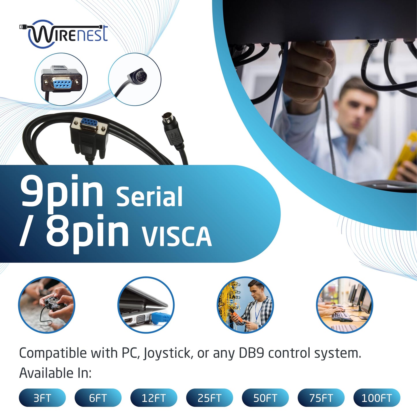 Wirenest 12Ft Visca Ptz Camera Control Cable For Sony Evi/Brc/Srg Series Rs232 8 Pin Mini Din To Db9F Serial