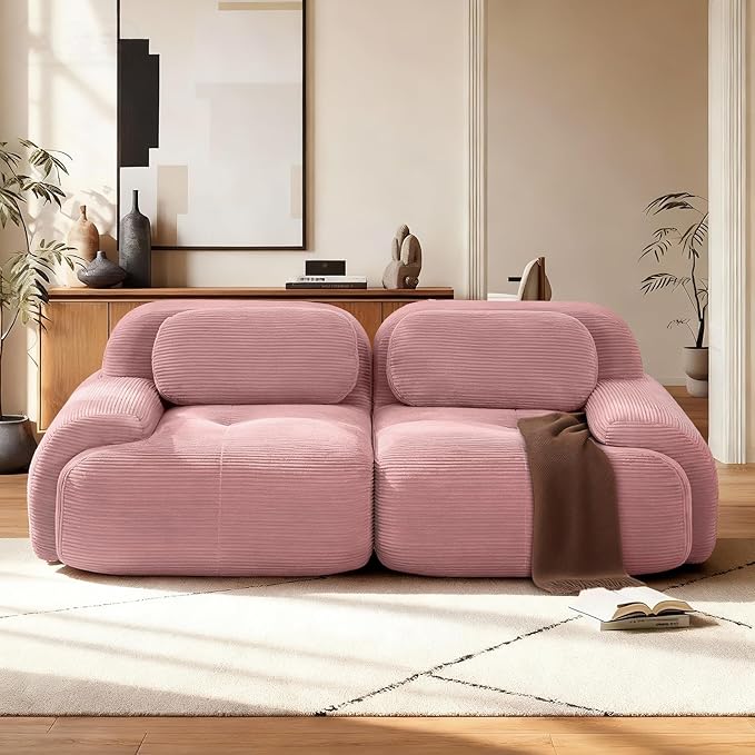 SoarFlash 81" Loveseat Sofa, Comfy Deep Seat, No Assembly, Sofa in a Box, Modern Small Couch with Plush Corduroy Fabric for Living Room, Bedroom, Apartment, Home Office, Pink