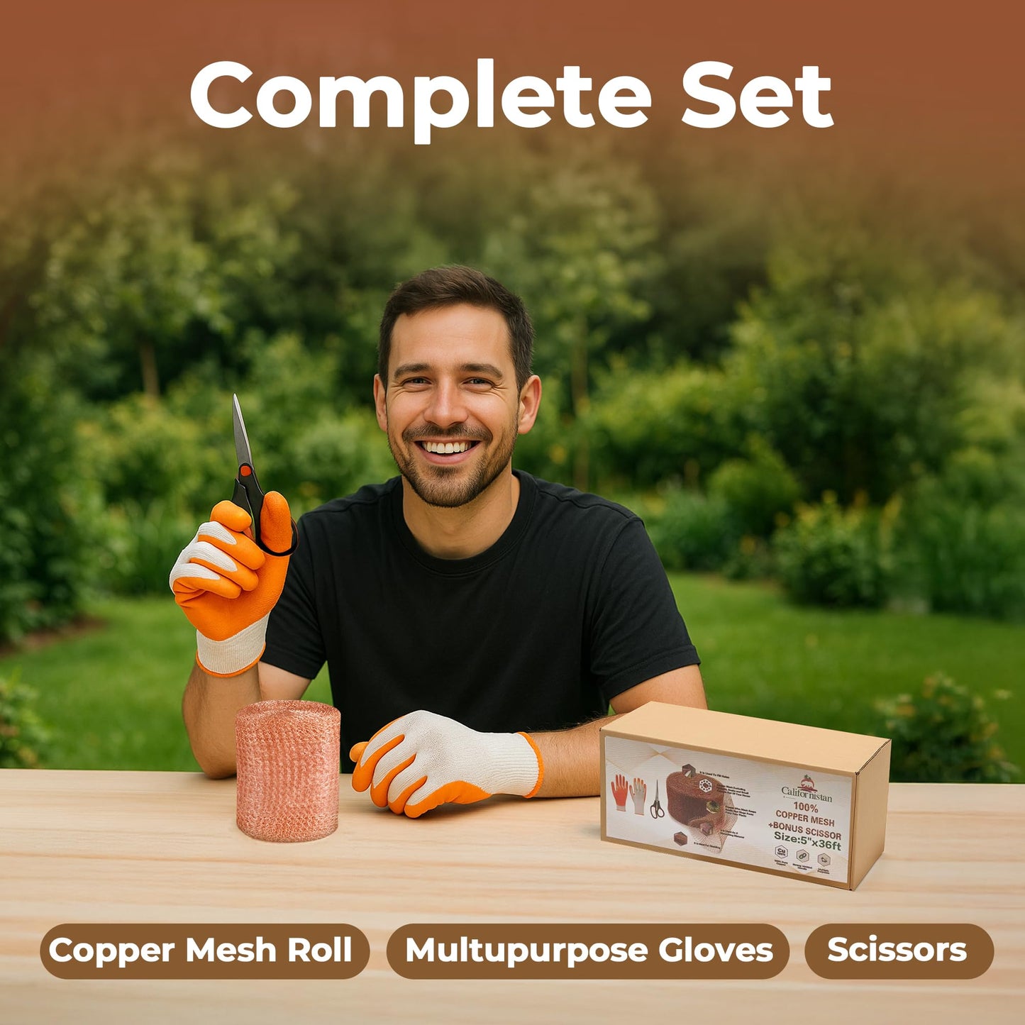 Californistan Copper Mesh Rodent Control, 5in x 36ft- Rustproof Copper Mesh Roll for Rodent, Bat & Snail - Perfect for Hole Blocking, Gardening & Sealing Water Opening - Plus Bonus Scissor & Gloves