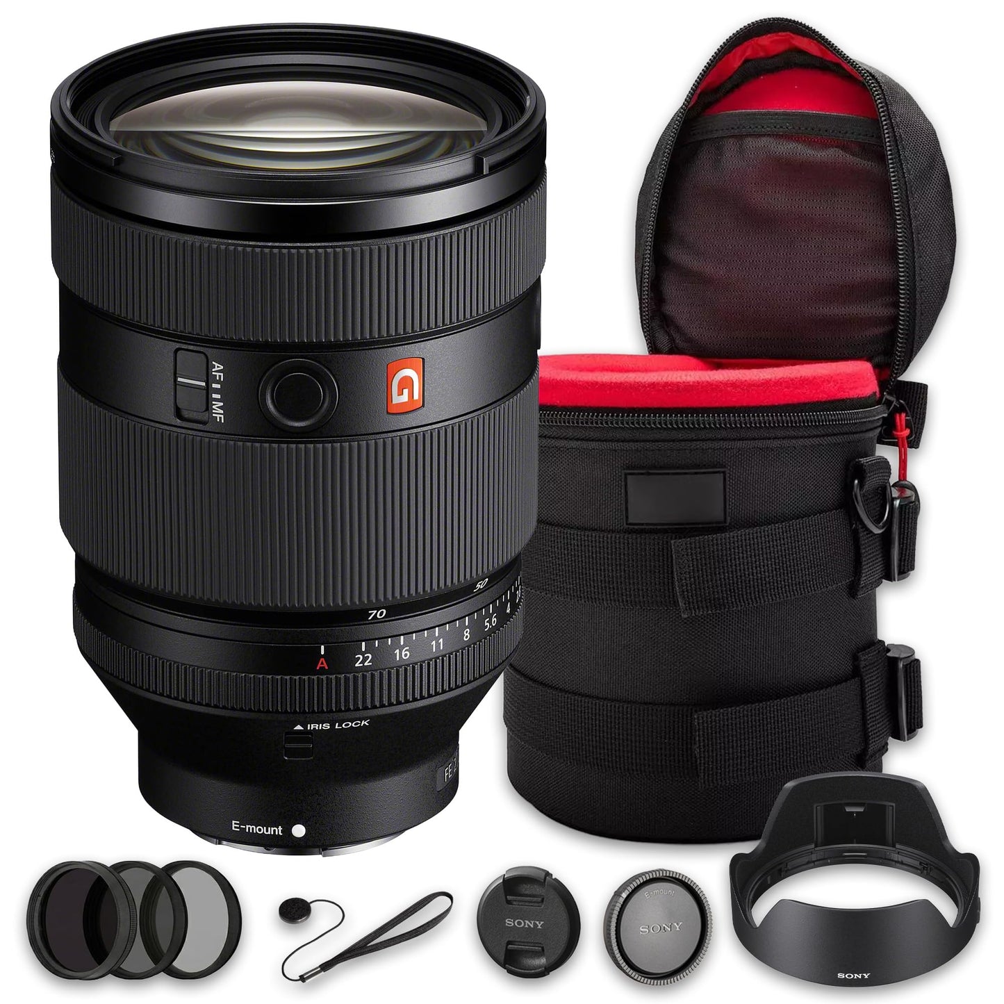 Sony FE 28-70mm f/2 GM Lens Bundle E | G Master Standard Zoom with Constant f/2 Aperture, Advanced Optics & Fast AF | Great for Portraits, Events (SEL2870GM) + Filter Kit + Case + Cap Keeper