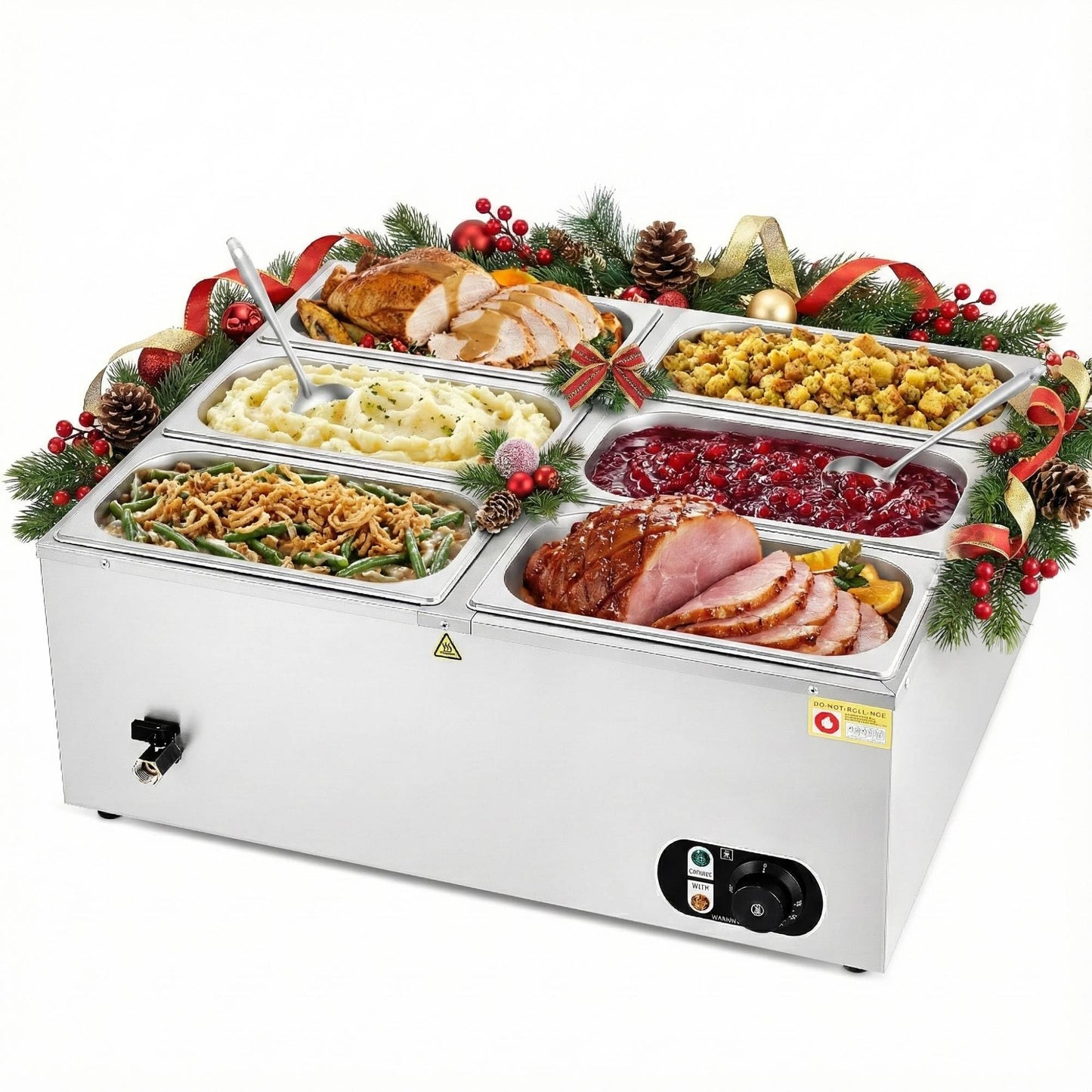 WILPREP Commercial Food Warmer with Six 1/3 Pans, 1500W Countertop Electric Warmer, 86-185°F Adjustable Temp Control & Over-Temp Protection, Stainless Steel Buffet Bain Marie