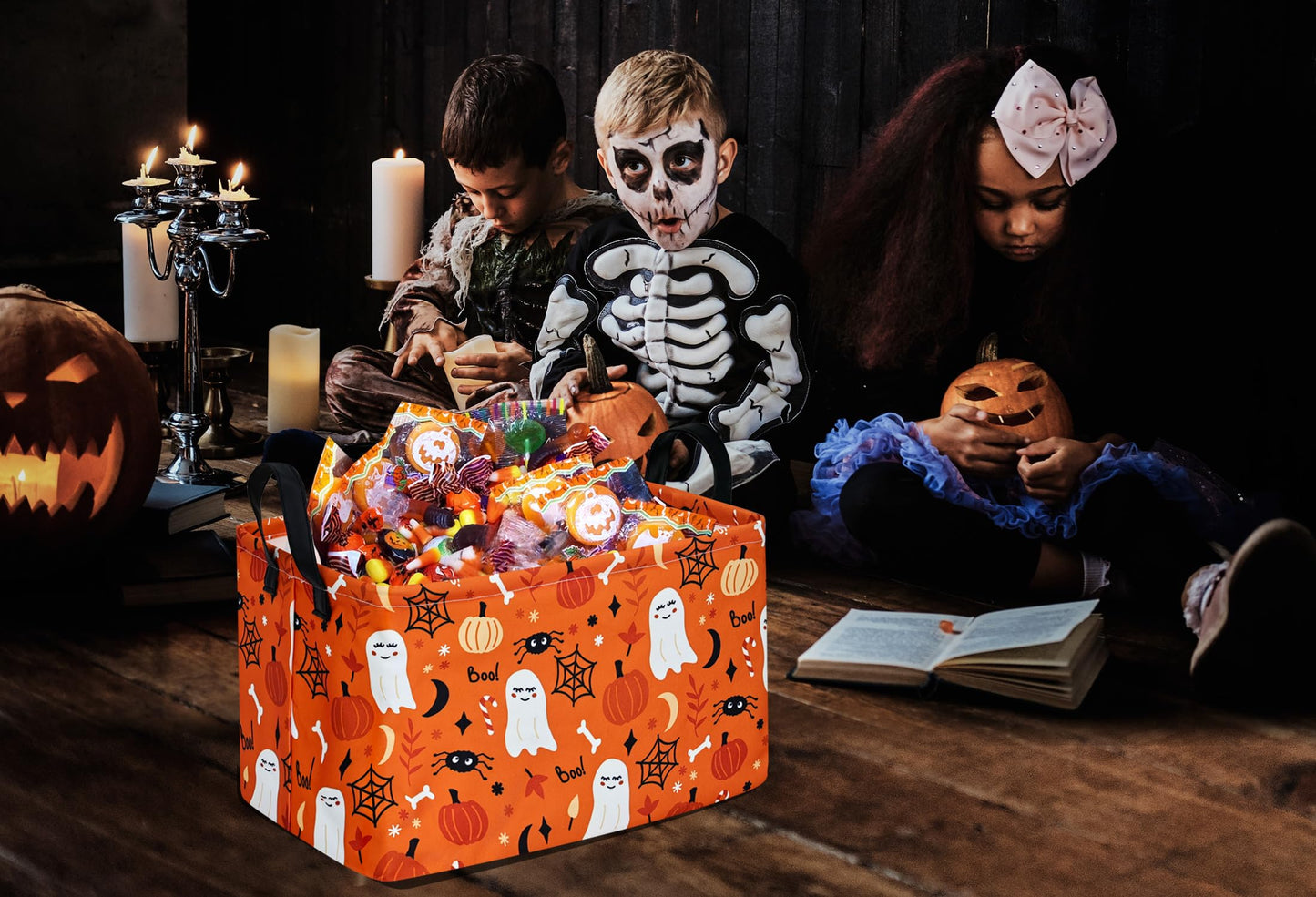DUYIY Pumpkin Ghost Halloween Rectangle Kids Gift Storage Basket Shelf Storage Basket Organizer Box Clothes Laundry Hamper Toys Nursery Basket Baby Laundry Basket with Handles