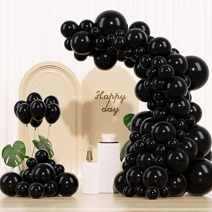 IXVAN Black Balloons 145pcs Different Sizes 5in 10in 12in 18in Shiny Metallic Black Latex Balloon Arch Kit Garland for Gra...
