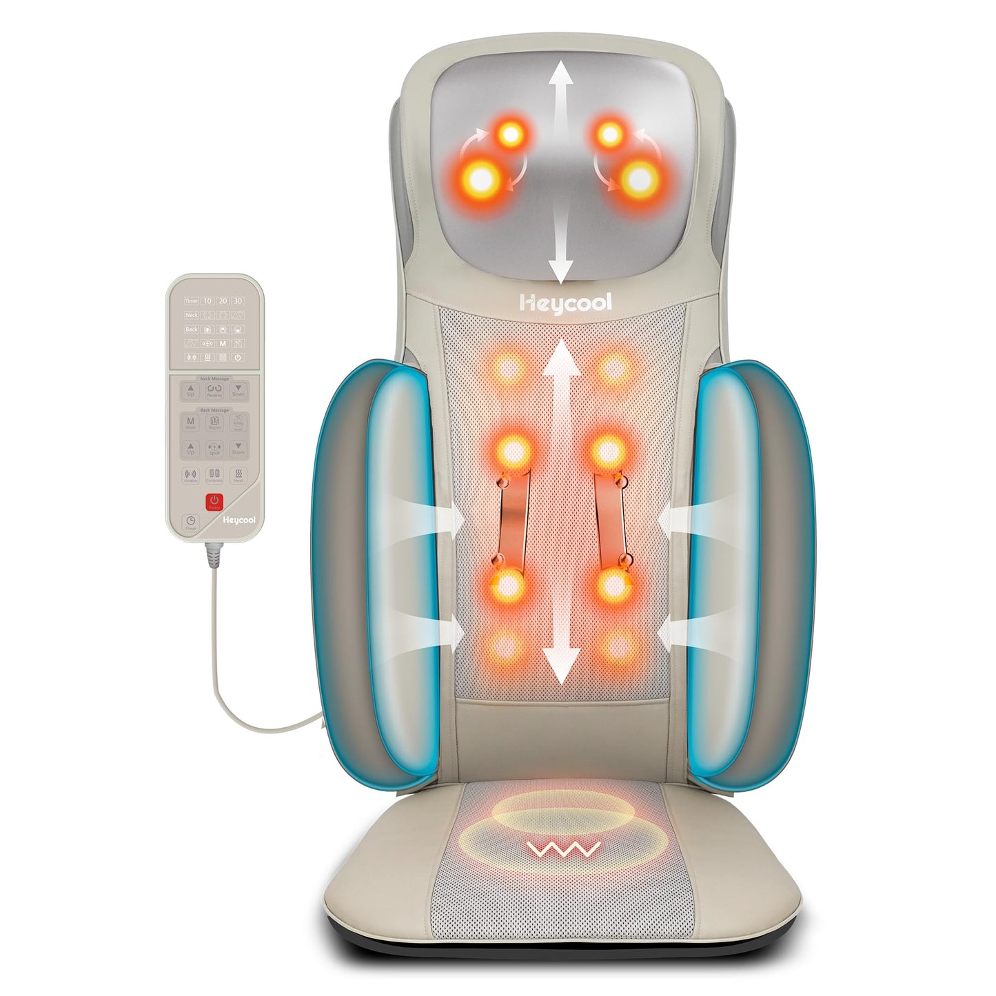 Heycool Shiatsu Neck Back Massager with Heat, 2025 Upgraded Massage Chiar Pad with Height Adjustment, Compression, Vibration, Full Body Seat Massager for Home, Office