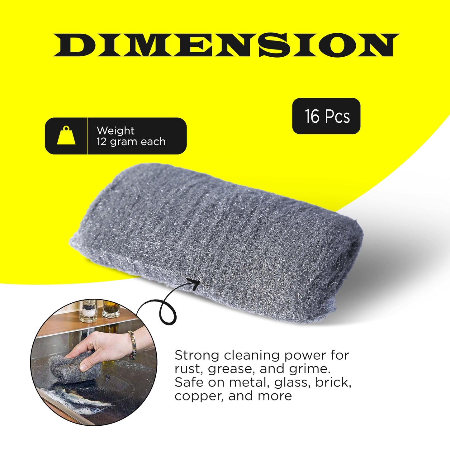 SIMBA Steel Wool Grade 0000 - Finest Grade - 16 Pads Multi-use for Cleaning, Rust Removal, Wood Buffing, Metal Finish, Furniture, Windows. 16 Pads