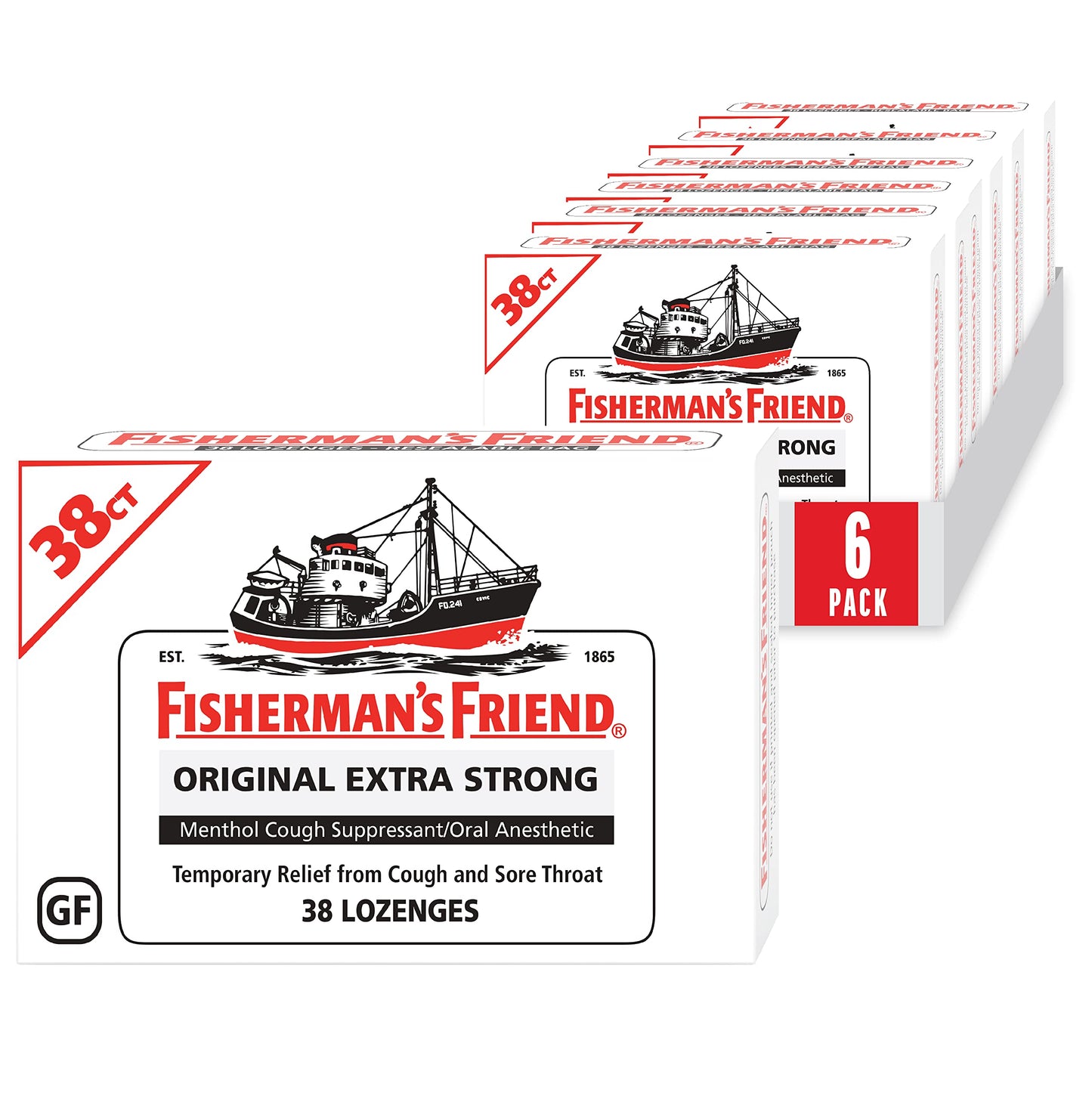 Fisherman's Friend Cough Drops, Cough Suppressant and Sore Throat Lozenges, Original Extra Strong, 10mg Menthol, 228 Drops (6 Packs of 38)