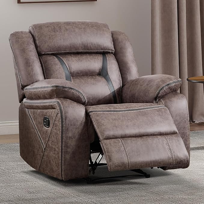 EBELLO Faux Leather Manual Recliner Chair, Modern Design Single Reclining Sofa Chair with Comfortable Armrest and Backrest, Furniture for Living Room, Bedroom, Grey