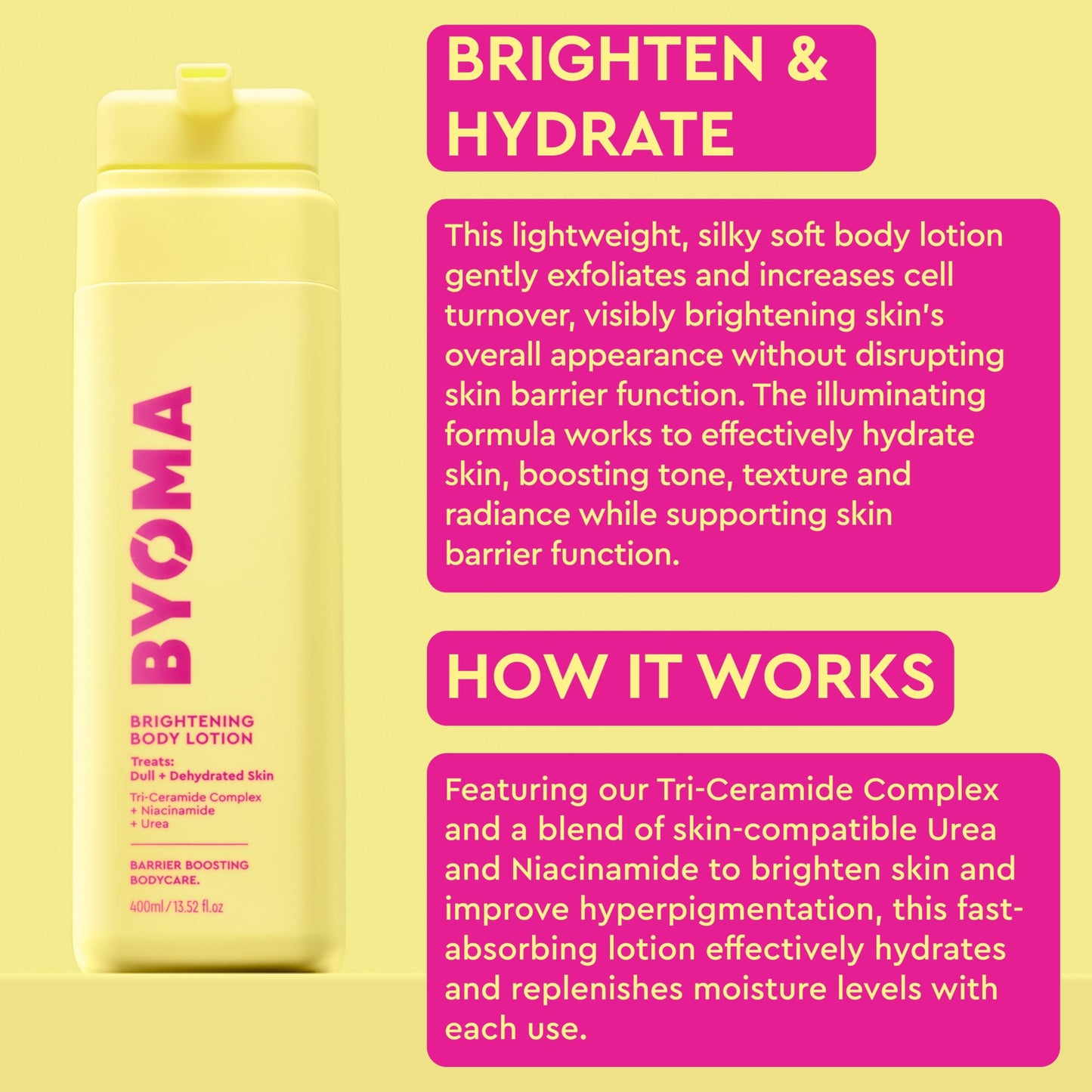 BYOMA Brightening Body Lotion - For Dull, Dehydrated Complexion - Creamy Moisturizer with Niacinamide & Azelaic Acid - Evens Ton