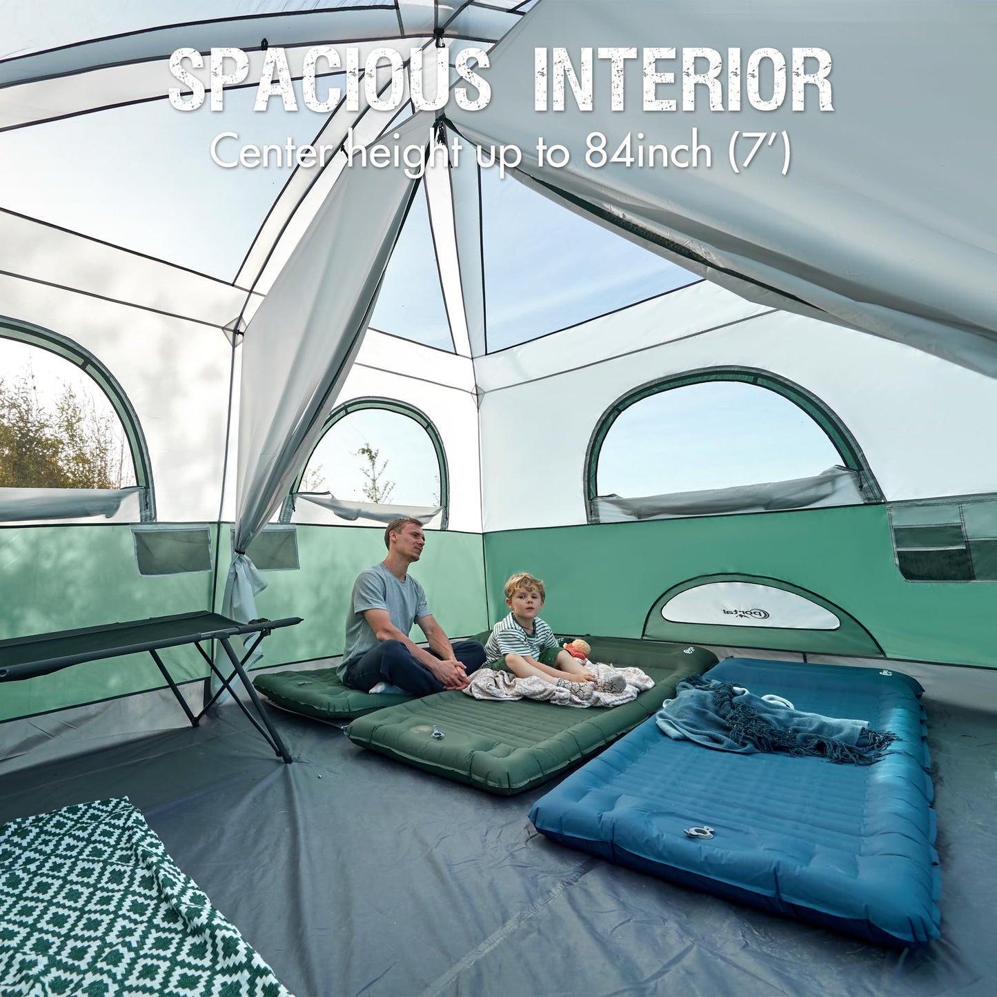 PORTAL Camping Tent, 10 Person Instant Cabin Tent with Rainfly, Large Mesh Windows & Upgraded Ventilation, Portable Big Tents with Carry Bag for Family Outdoor, Backpacking, Hiking