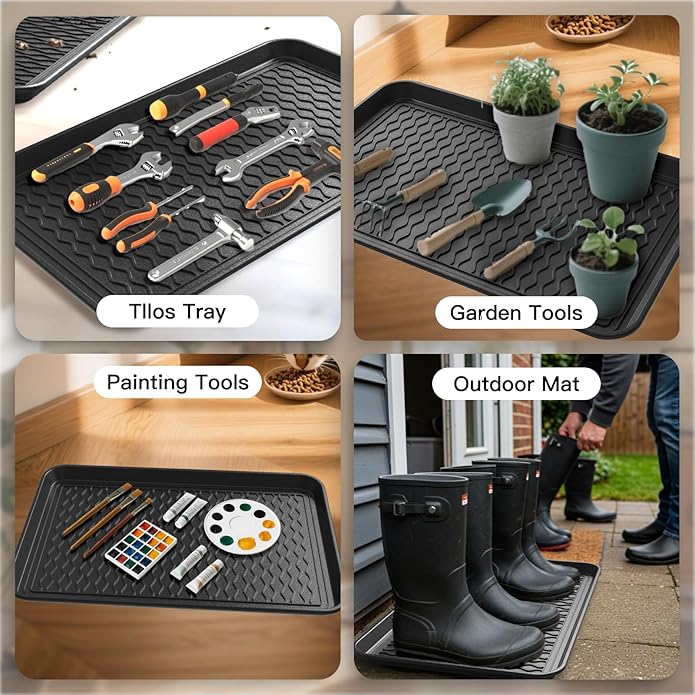 Boot Trays for Entryway, Multifunctional Shoe Mat with Cleaning Brush, Boot Tray for Shoes Plants Pots Pet Bowls