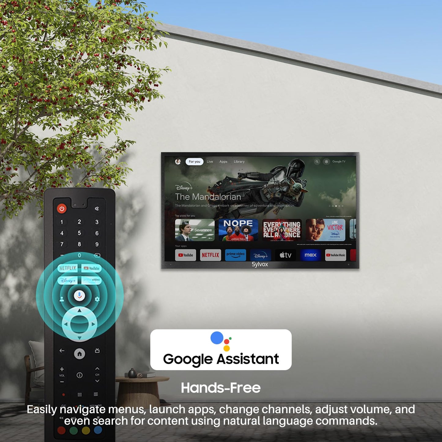SYLVOX Outdoor TV, 75'' QLED Smart TV, IP55 Waterproof, Dolby Atmos HDR 10, Voice Remote,1000nits Weatherproof Television, Chromecast Built-in for Deck, Patio or Garden(Deck Pro QLED 3.0)