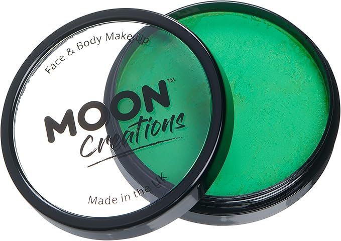 Moon Creations Pro Face & Body Paint Cake Pots Bright Green - Professional Water Based Face Paint Makeup for Adults, Kids - 1.26oz