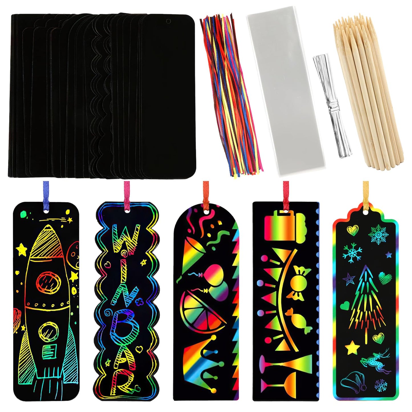 PEASUG Scratch Art, 40 Sets 5 Styles Scratch Art for Kids, Rainbow Scratch Paper Art Sets, Magic Black Scratch Off Paper Eid Bookmarks Gifts for Kids, DIY Art Craft Party Favors Easter Crafts