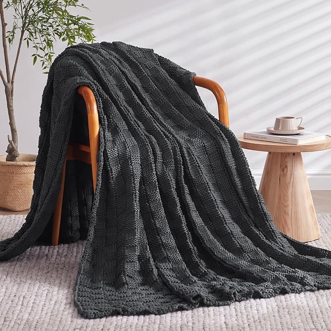 Knitted Weighted Blanket for Adult, No Beads Heavy Blanket 48” x 72'' 12lbs, Breathable Chunky Knit Blanket, Cooling Weighted Blanket for Hot Sleepers, Christmas Home Decor (Dark Grey)