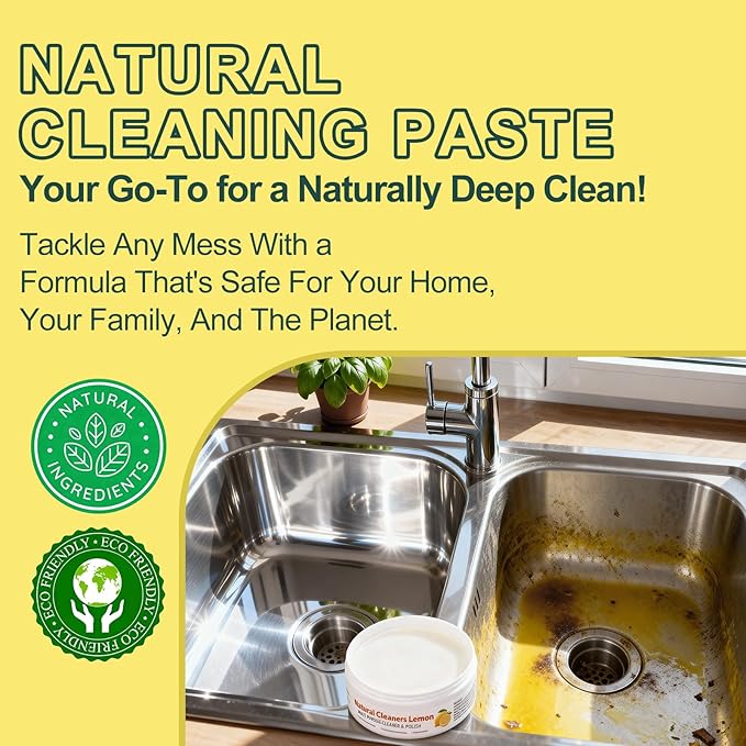 All Purpose Cleaner and Polish Paste - Heavy Duty Oven & Stove Top Cleaner for Kitchen Burnt Pans Glass Cooktops Sinks Tile & White Shoes - Natural Multi Surface Grease Marker & Hard Water Stain