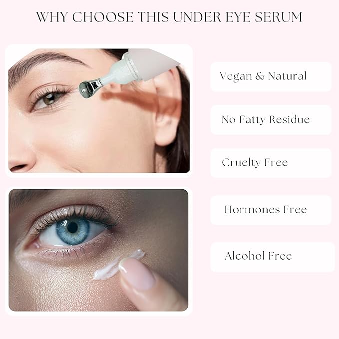 Organic Collagen Peptides Lifting and Firming Under Eye Serum for Puffiness and Bags, Tired Eyes, with Niacinamide + Smooths Fine Lines, Wrinkles, Anti-Aging, Hydrating