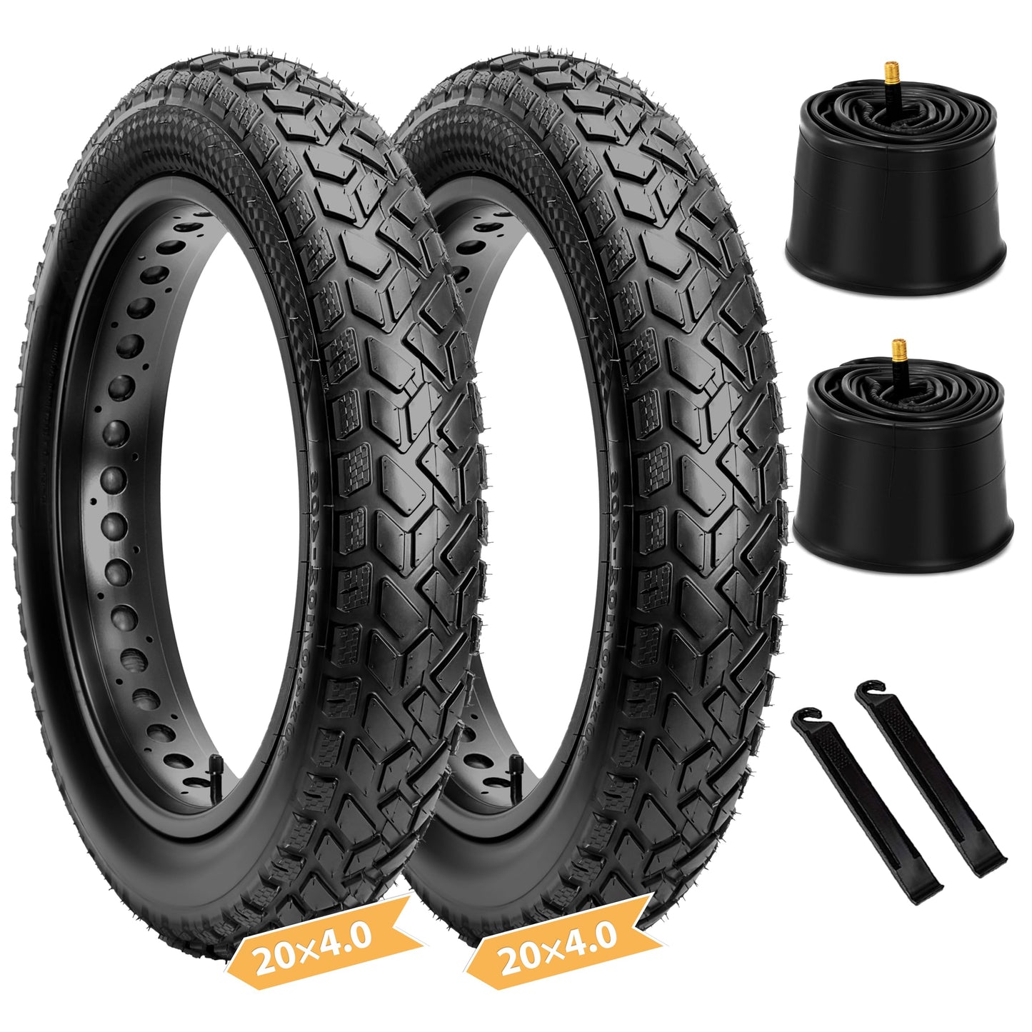 Hycline 20x4 E-Bike Fat Tire - 2 Pack High-Performance 20inch Fat Tyre for MTB and Ebikes, Durable All-Terrain Directional Tread, Superior Density Bicycle Tires with Inner Tubes and Tire Levers