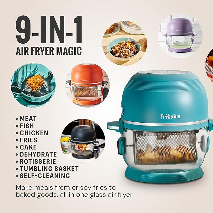 Non Toxic Air Fryer™ - Glass AirFryer 5 Quart w/ 360 Visibility, Self-Cleaning, 400F Vortex Air Fryer for Even Cooking, BPA-Free Teflon Free, 9-in-1 Functions, Rotisserie, Roast, Bake, Lavender