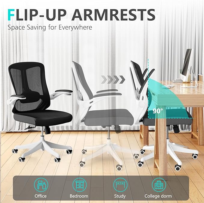 balmstar Office Chair,Ergonomic Comfy Home Desk Chair with 350LBS Capacity,High Back Gaming Chair with Wheels,Mesh Computer Chair,Lumbar Support, Adjustable Headrest,Flip-up Armrest (04Black)