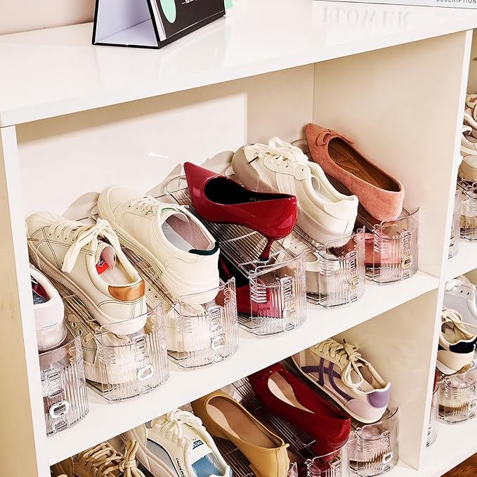 Adjustable Shoe Slots Organizer,6PACK Transparent Shoe Stackers Shoe Rack Holder Shoe Space Savers Double Layer Stack Shoe Racks for Closet Organization(Transparent)