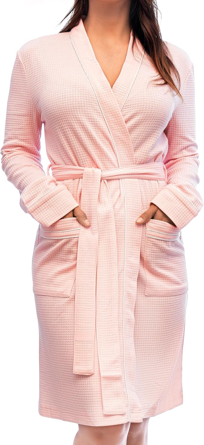NY Threads Women's Robe Soft Knit Waffle Bathrobe Lightweight Knee-Length Loungewear