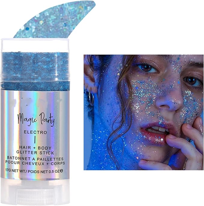MAEPEOR Body Glitter Stick 6 Colors Holographic Mermaid Sequins Chunky Face Glitter Stick Singer Concerts or Music Festival Rave Body Makeup (Color 02)